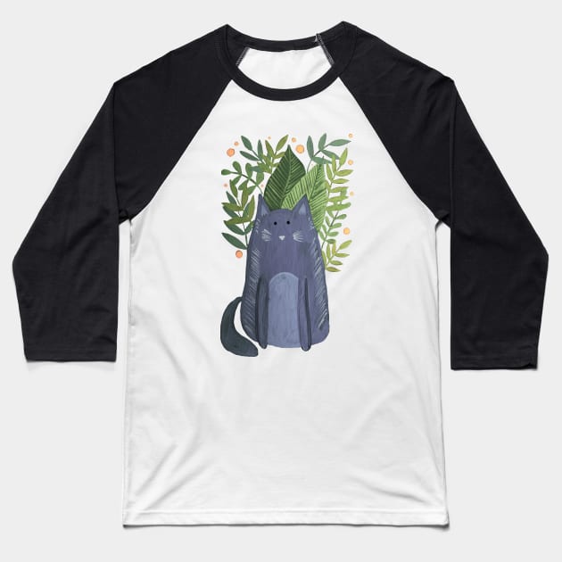 Cat and foliage - grey autumn Baseball T-Shirt by wackapacka